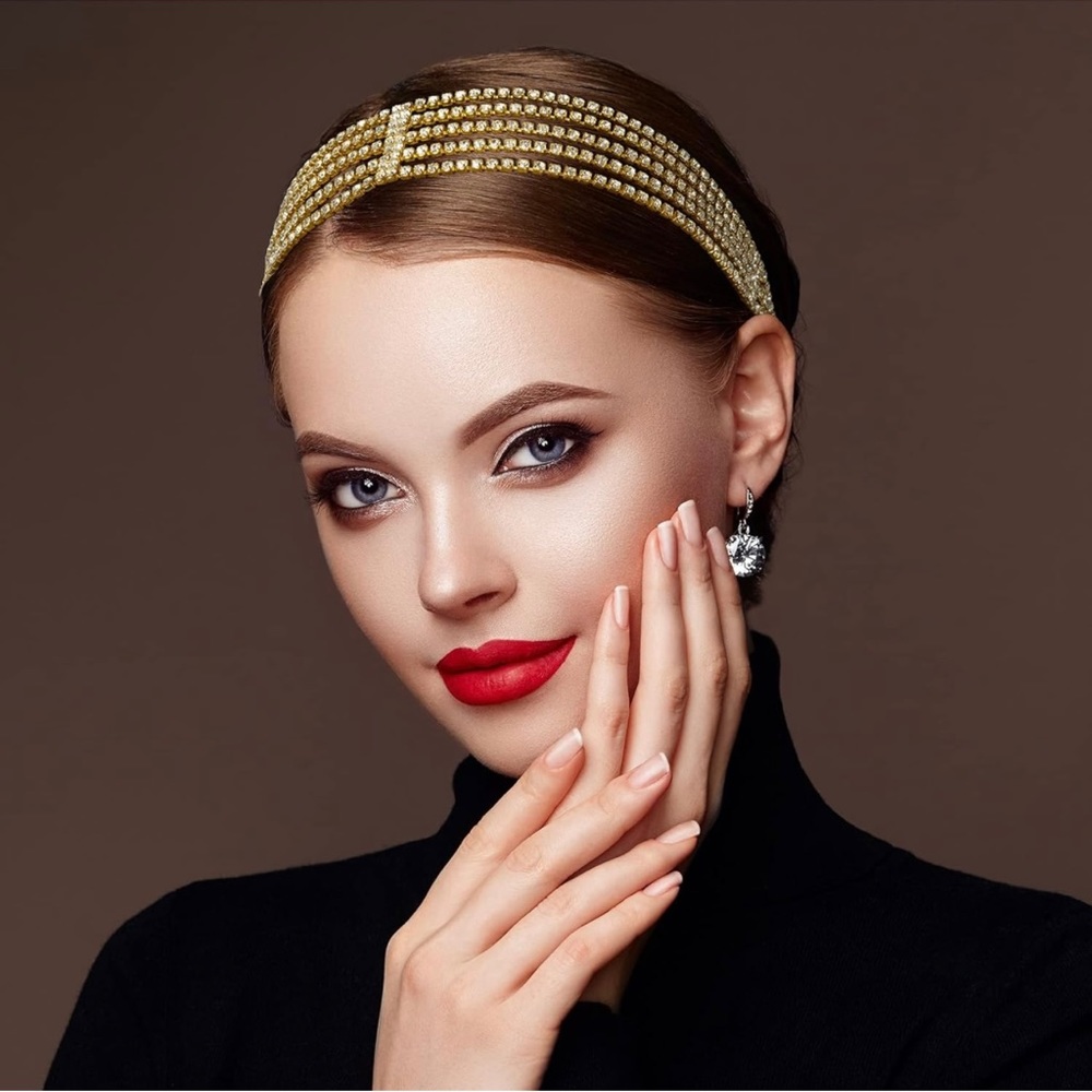 🆕 Multi Layered Adjustable Rhinestone Bridal Headpiece, Gold